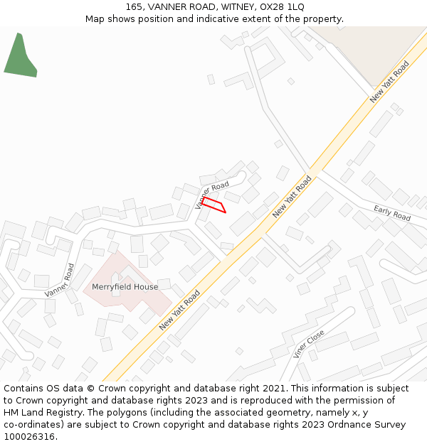 165, VANNER ROAD, WITNEY, OX28 1LQ: Location map and indicative extent of plot