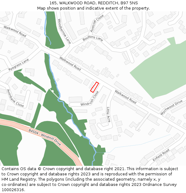 165, WALKWOOD ROAD, REDDITCH, B97 5NS: Location map and indicative extent of plot