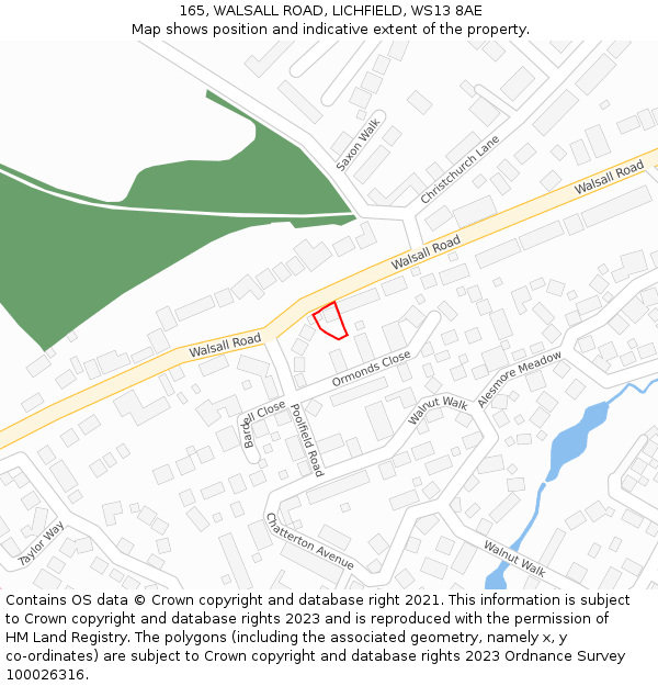 165, WALSALL ROAD, LICHFIELD, WS13 8AE: Location map and indicative extent of plot