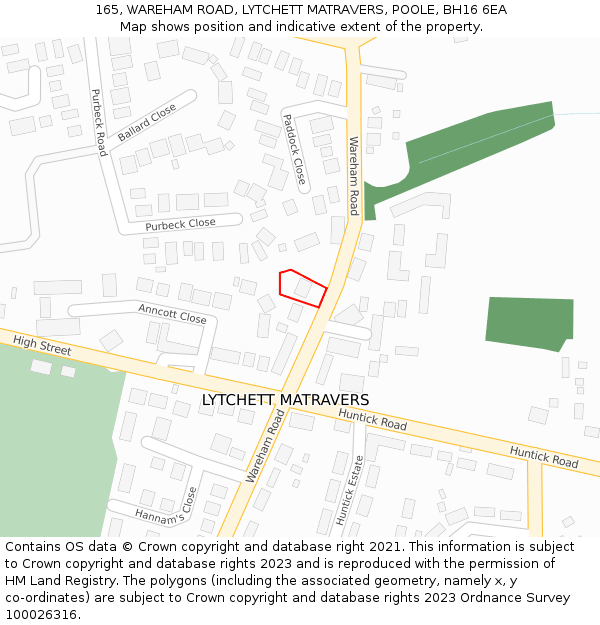 165, WAREHAM ROAD, LYTCHETT MATRAVERS, POOLE, BH16 6EA: Location map and indicative extent of plot