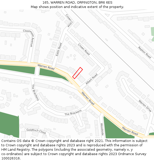 165, WARREN ROAD, ORPINGTON, BR6 6ES: Location map and indicative extent of plot