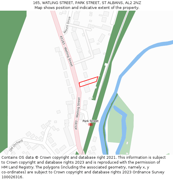 165, WATLING STREET, PARK STREET, ST ALBANS, AL2 2NZ: Location map and indicative extent of plot