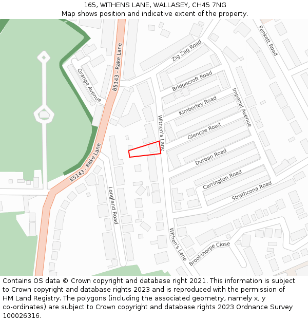 165, WITHENS LANE, WALLASEY, CH45 7NG: Location map and indicative extent of plot