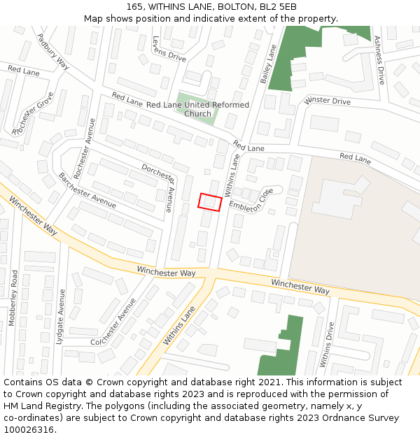 165, WITHINS LANE, BOLTON, BL2 5EB: Location map and indicative extent of plot