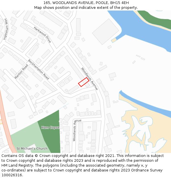 165, WOODLANDS AVENUE, POOLE, BH15 4EH: Location map and indicative extent of plot