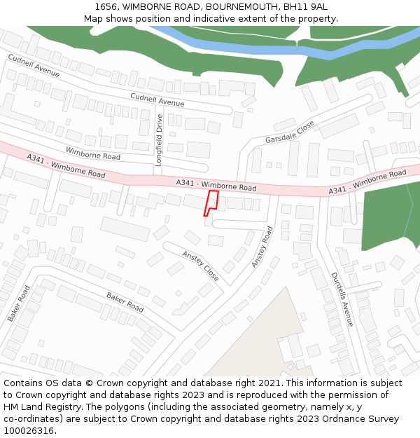 1656, WIMBORNE ROAD, BOURNEMOUTH, BH11 9AL: Location map and indicative extent of plot