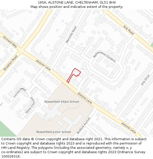 165A, ALSTONE LANE, CHELTENHAM, GL51 8HX: Location map and indicative extent of plot