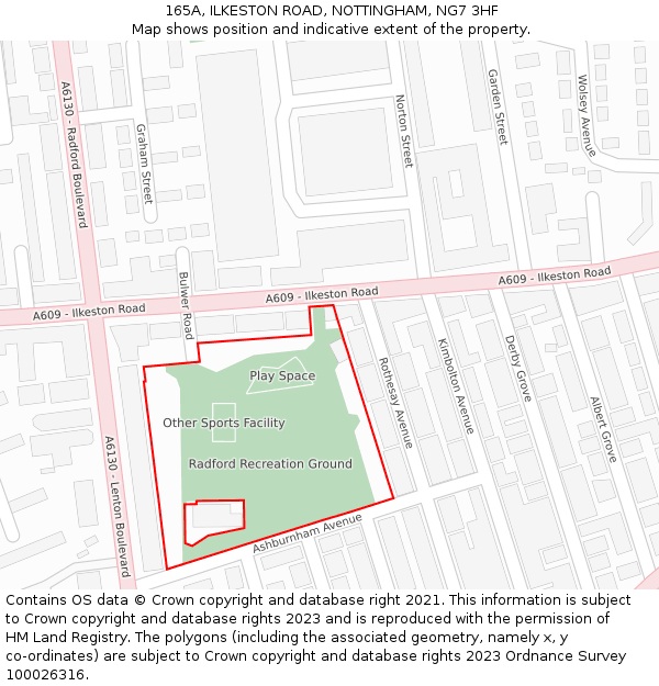 165A, ILKESTON ROAD, NOTTINGHAM, NG7 3HF: Location map and indicative extent of plot