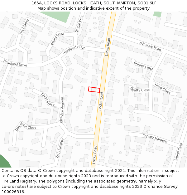 165A, LOCKS ROAD, LOCKS HEATH, SOUTHAMPTON, SO31 6LF: Location map and indicative extent of plot