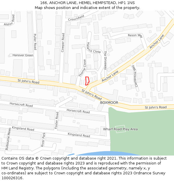 166, ANCHOR LANE, HEMEL HEMPSTEAD, HP1 1NS: Location map and indicative extent of plot