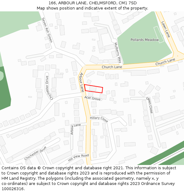 166, ARBOUR LANE, CHELMSFORD, CM1 7SD: Location map and indicative extent of plot