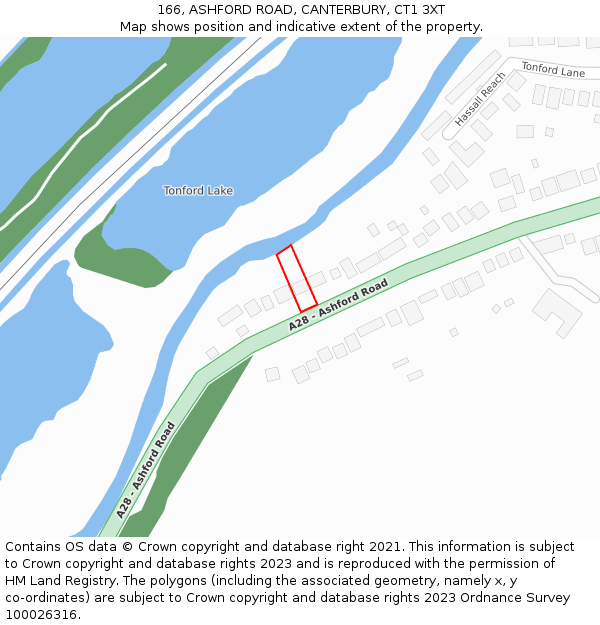 166, ASHFORD ROAD, CANTERBURY, CT1 3XT: Location map and indicative extent of plot