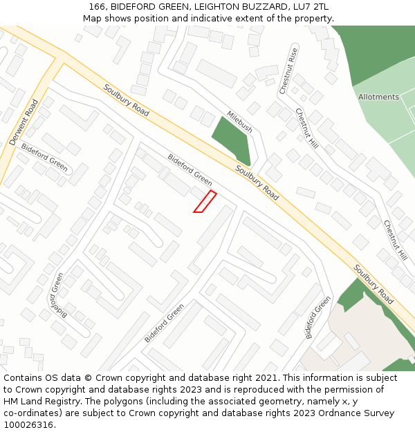 166, BIDEFORD GREEN, LEIGHTON BUZZARD, LU7 2TL: Location map and indicative extent of plot