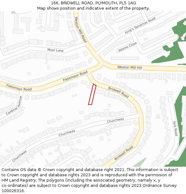 166, BRIDWELL ROAD, PLYMOUTH, PL5 1AG: Location map and indicative extent of plot
