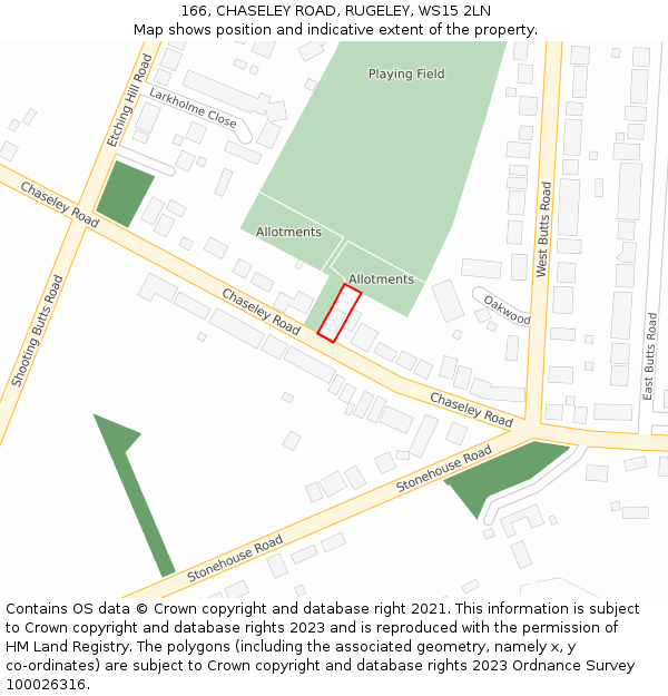 166, CHASELEY ROAD, RUGELEY, WS15 2LN: Location map and indicative extent of plot