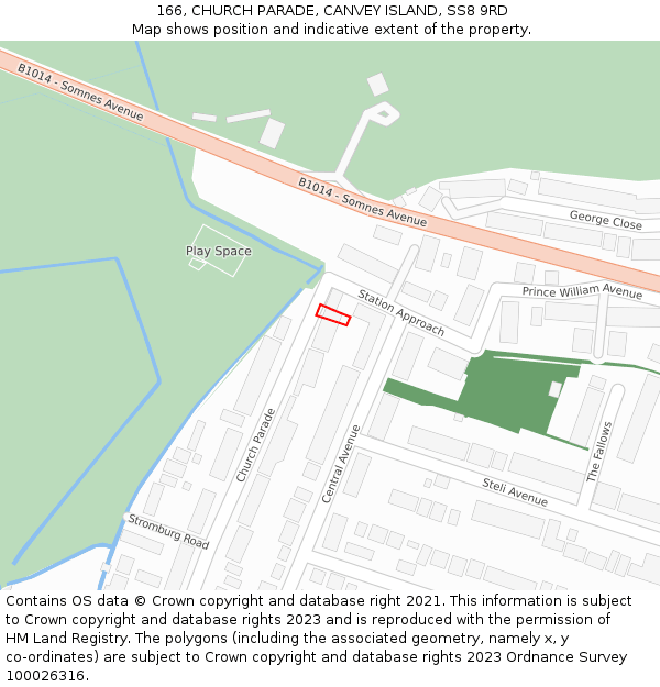 166, CHURCH PARADE, CANVEY ISLAND, SS8 9RD: Location map and indicative extent of plot