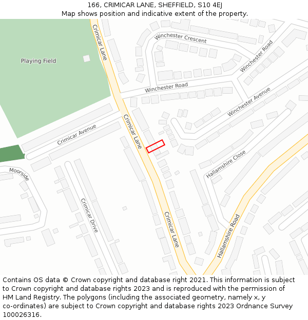 166, CRIMICAR LANE, SHEFFIELD, S10 4EJ: Location map and indicative extent of plot