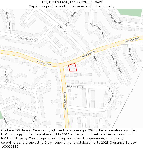 166, DEYES LANE, LIVERPOOL, L31 9AW: Location map and indicative extent of plot