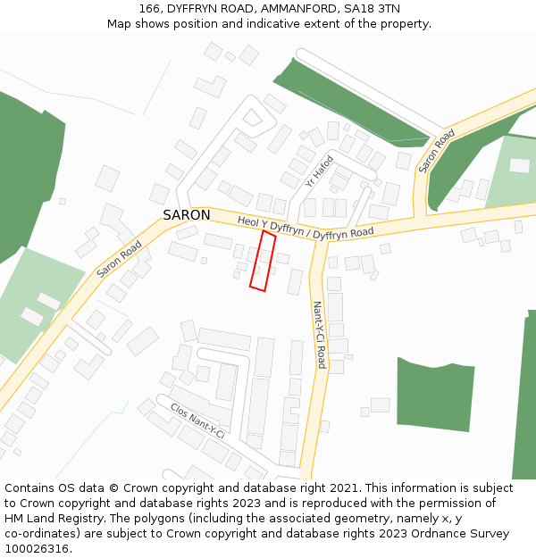 166, DYFFRYN ROAD, AMMANFORD, SA18 3TN: Location map and indicative extent of plot