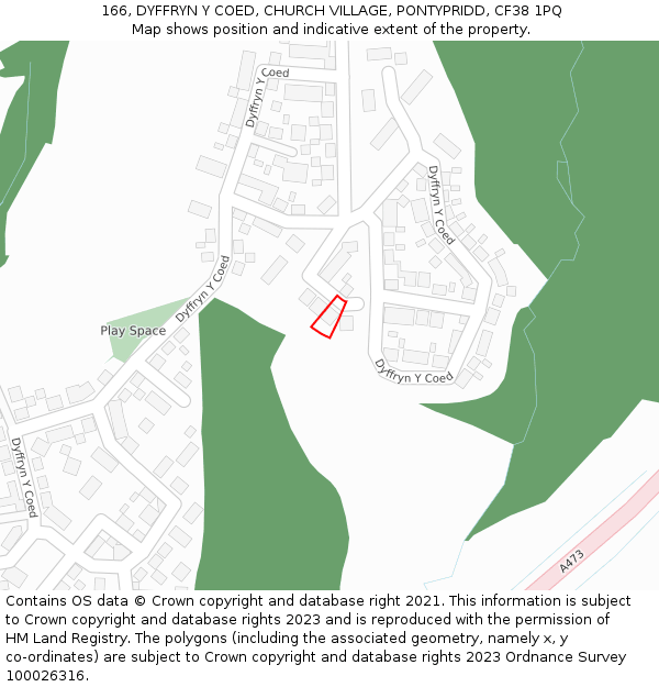 166, DYFFRYN Y COED, CHURCH VILLAGE, PONTYPRIDD, CF38 1PQ: Location map and indicative extent of plot