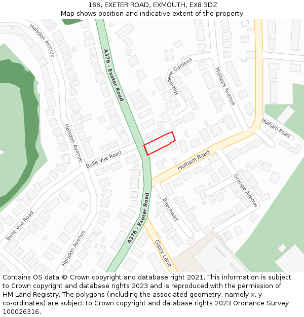 166, EXETER ROAD, EXMOUTH, EX8 3DZ: Location map and indicative extent of plot