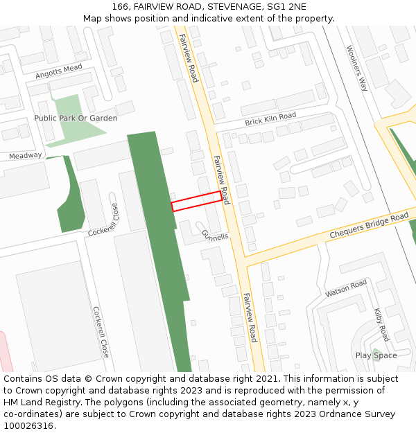 166, FAIRVIEW ROAD, STEVENAGE, SG1 2NE: Location map and indicative extent of plot