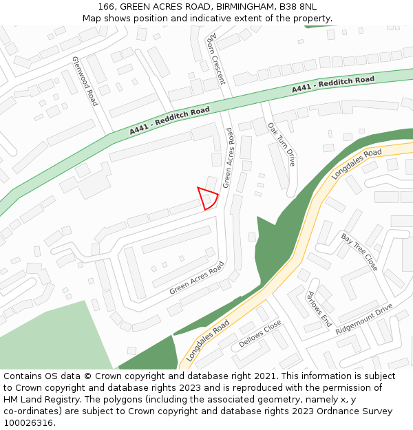 166, GREEN ACRES ROAD, BIRMINGHAM, B38 8NL: Location map and indicative extent of plot