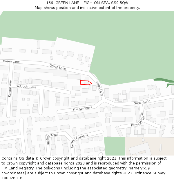 166, GREEN LANE, LEIGH-ON-SEA, SS9 5QW: Location map and indicative extent of plot