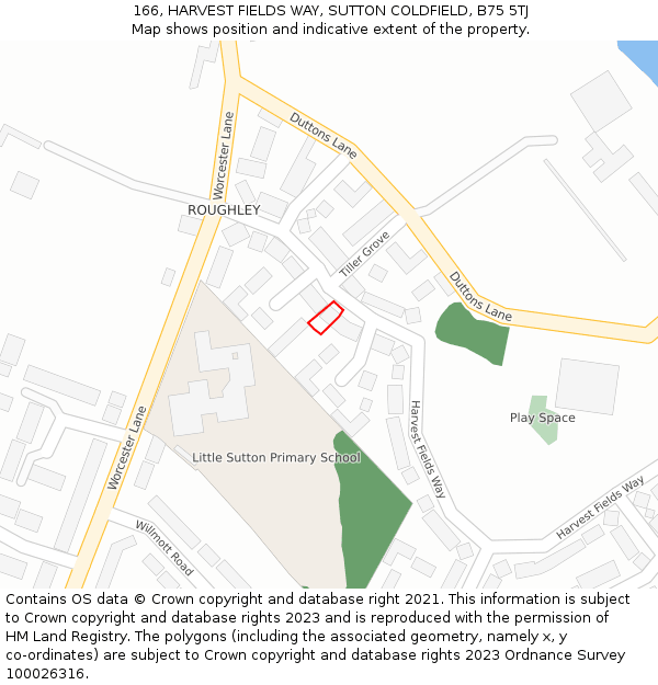 166, HARVEST FIELDS WAY, SUTTON COLDFIELD, B75 5TJ: Location map and indicative extent of plot