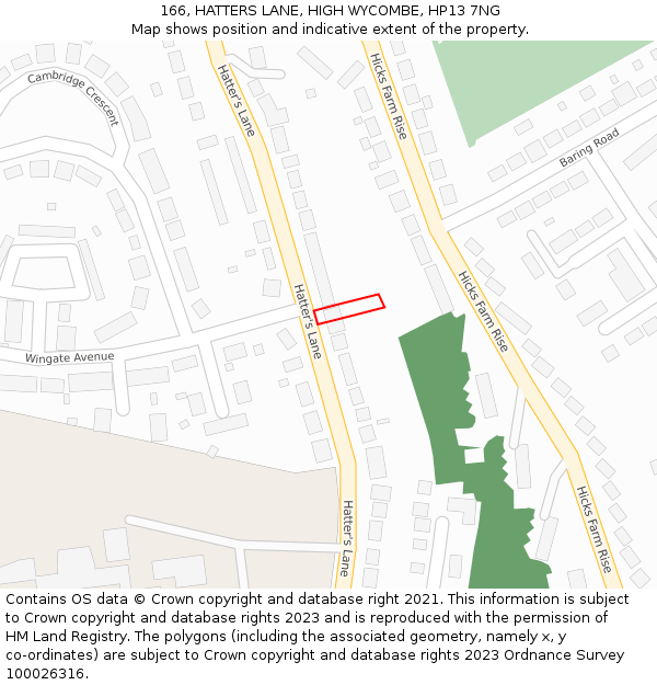 166, HATTERS LANE, HIGH WYCOMBE, HP13 7NG: Location map and indicative extent of plot
