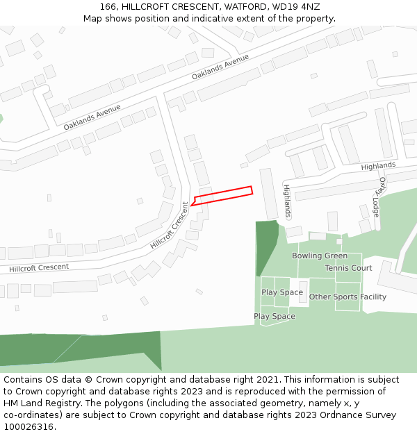 166, HILLCROFT CRESCENT, WATFORD, WD19 4NZ: Location map and indicative extent of plot