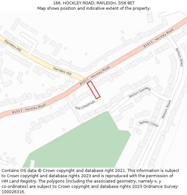 166, HOCKLEY ROAD, RAYLEIGH, SS6 8ET: Location map and indicative extent of plot