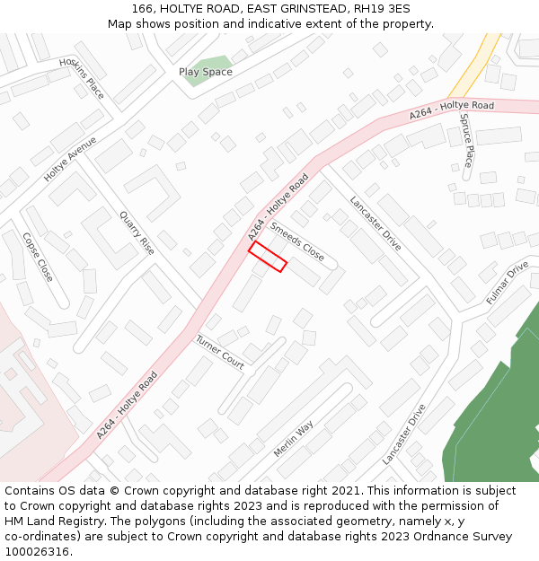 166, HOLTYE ROAD, EAST GRINSTEAD, RH19 3ES: Location map and indicative extent of plot