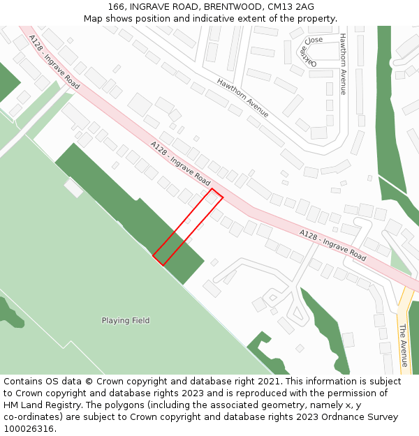 166, INGRAVE ROAD, BRENTWOOD, CM13 2AG: Location map and indicative extent of plot