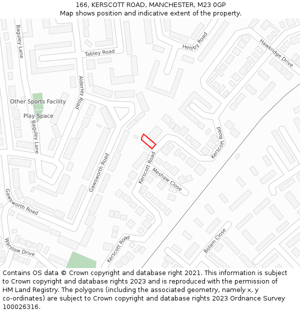 166, KERSCOTT ROAD, MANCHESTER, M23 0GP: Location map and indicative extent of plot