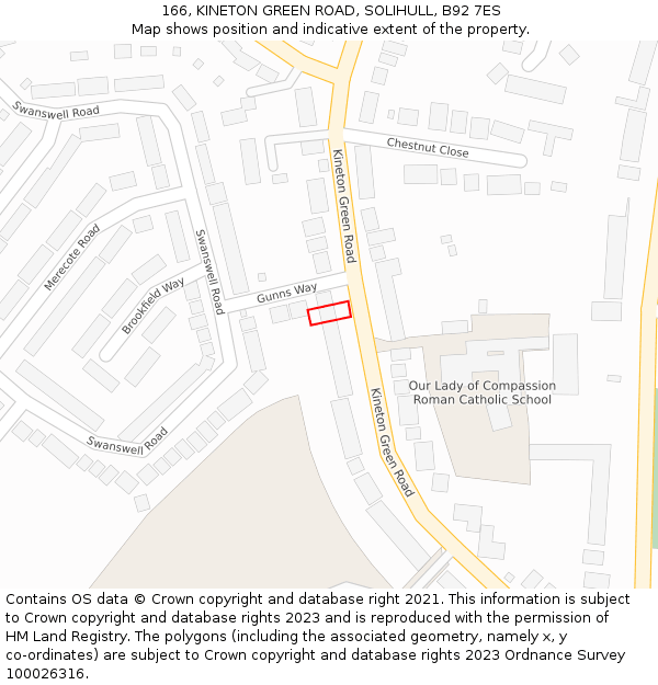 166, KINETON GREEN ROAD, SOLIHULL, B92 7ES: Location map and indicative extent of plot