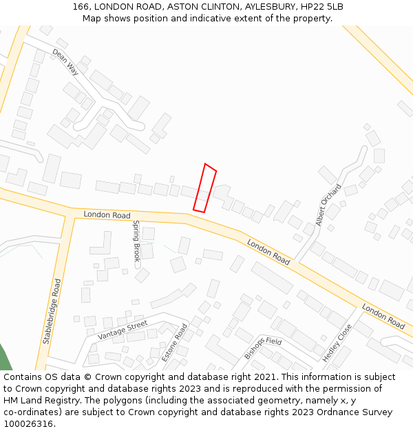 166, LONDON ROAD, ASTON CLINTON, AYLESBURY, HP22 5LB: Location map and indicative extent of plot