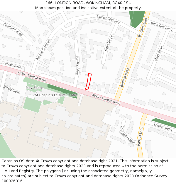 166, LONDON ROAD, WOKINGHAM, RG40 1SU: Location map and indicative extent of plot