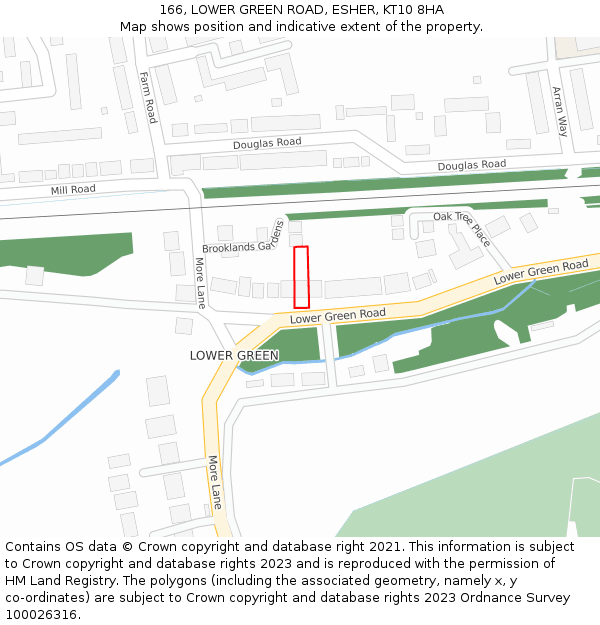 166, LOWER GREEN ROAD, ESHER, KT10 8HA: Location map and indicative extent of plot