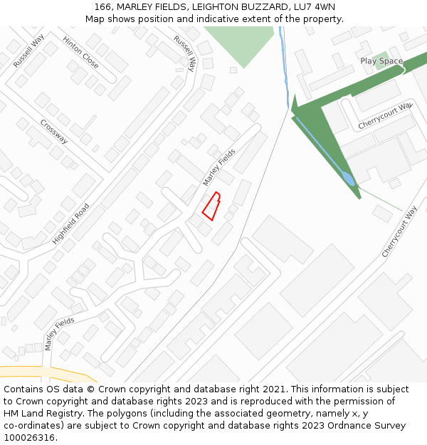 166, MARLEY FIELDS, LEIGHTON BUZZARD, LU7 4WN: Location map and indicative extent of plot