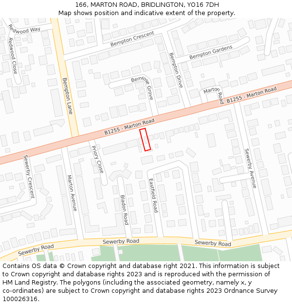 166, MARTON ROAD, BRIDLINGTON, YO16 7DH: Location map and indicative extent of plot