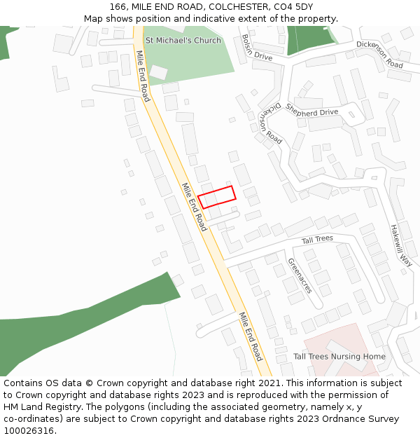 166, MILE END ROAD, COLCHESTER, CO4 5DY: Location map and indicative extent of plot