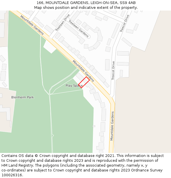 166, MOUNTDALE GARDENS, LEIGH-ON-SEA, SS9 4AB: Location map and indicative extent of plot