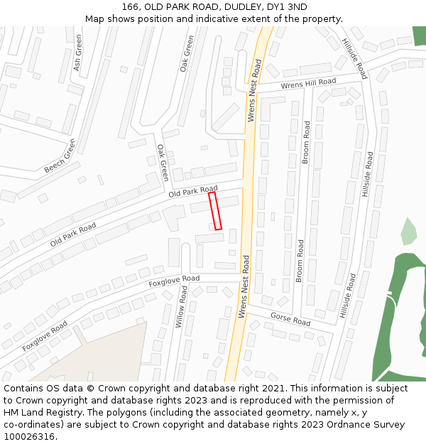 166, OLD PARK ROAD, DUDLEY, DY1 3ND: Location map and indicative extent of plot