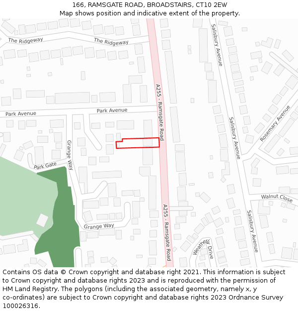 166, RAMSGATE ROAD, BROADSTAIRS, CT10 2EW: Location map and indicative extent of plot