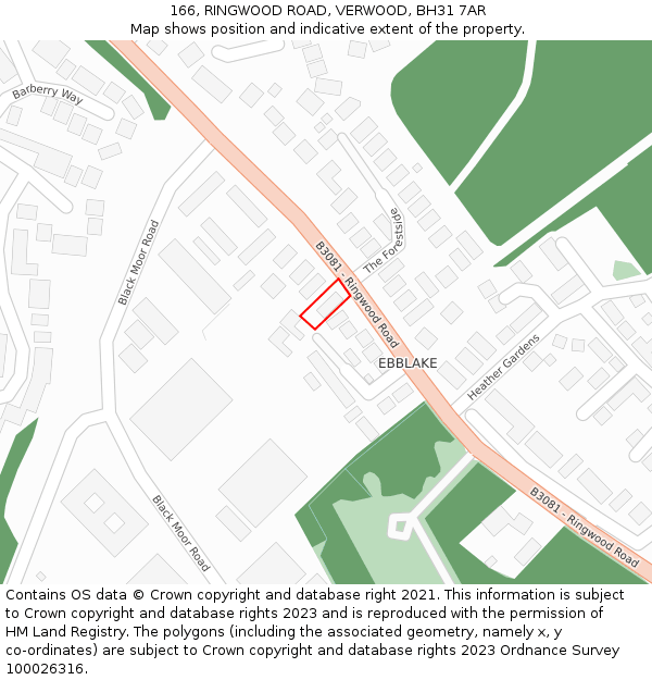 166, RINGWOOD ROAD, VERWOOD, BH31 7AR: Location map and indicative extent of plot
