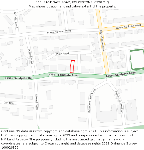 166, SANDGATE ROAD, FOLKESTONE, CT20 2LQ: Location map and indicative extent of plot