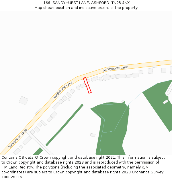 166, SANDYHURST LANE, ASHFORD, TN25 4NX: Location map and indicative extent of plot