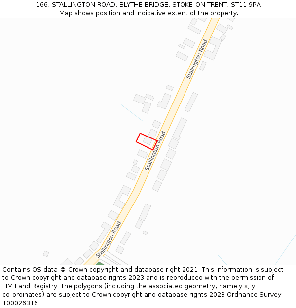 166, STALLINGTON ROAD, BLYTHE BRIDGE, STOKE-ON-TRENT, ST11 9PA: Location map and indicative extent of plot