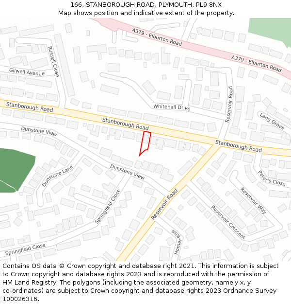 166, STANBOROUGH ROAD, PLYMOUTH, PL9 8NX: Location map and indicative extent of plot